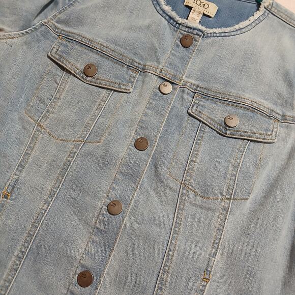 NWOT LOGO stretch denim light wash raw edge hem/sleeve snap front jacket sz 10 - Picture 5 of 15